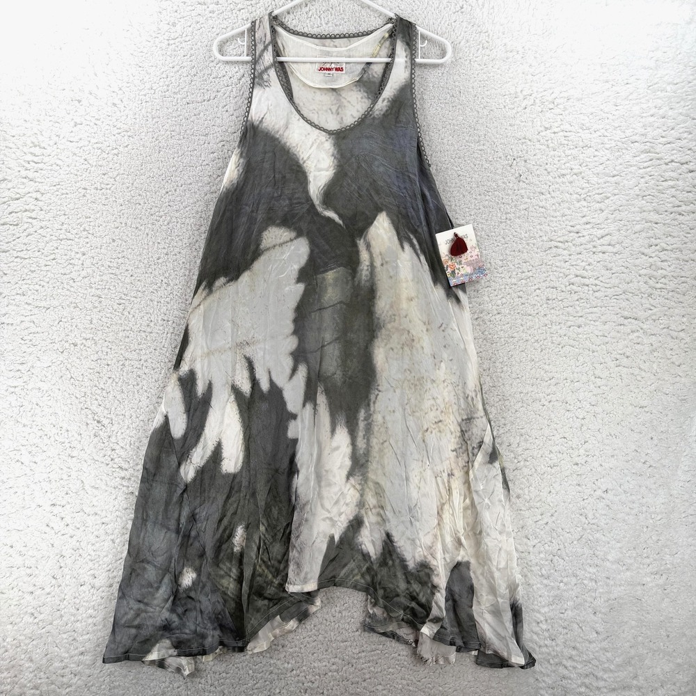 Johnny Was Biya Mia Silk Slip Dress XS Gray Tie Dye Midi Boho 9087N-517 NWT